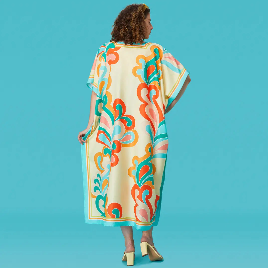 Paisley Pop Long Caftan Beach and Pool Coverup