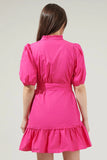 Sasha Split Neck Shift Mini Dress Bright Fuchsia 14152A