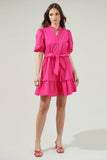 Sasha Split Neck Shift Mini Dress Bright Fuchsia 14152A