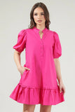 Sasha Split Neck Shift Mini Dress Bright Fuchsia 14152A