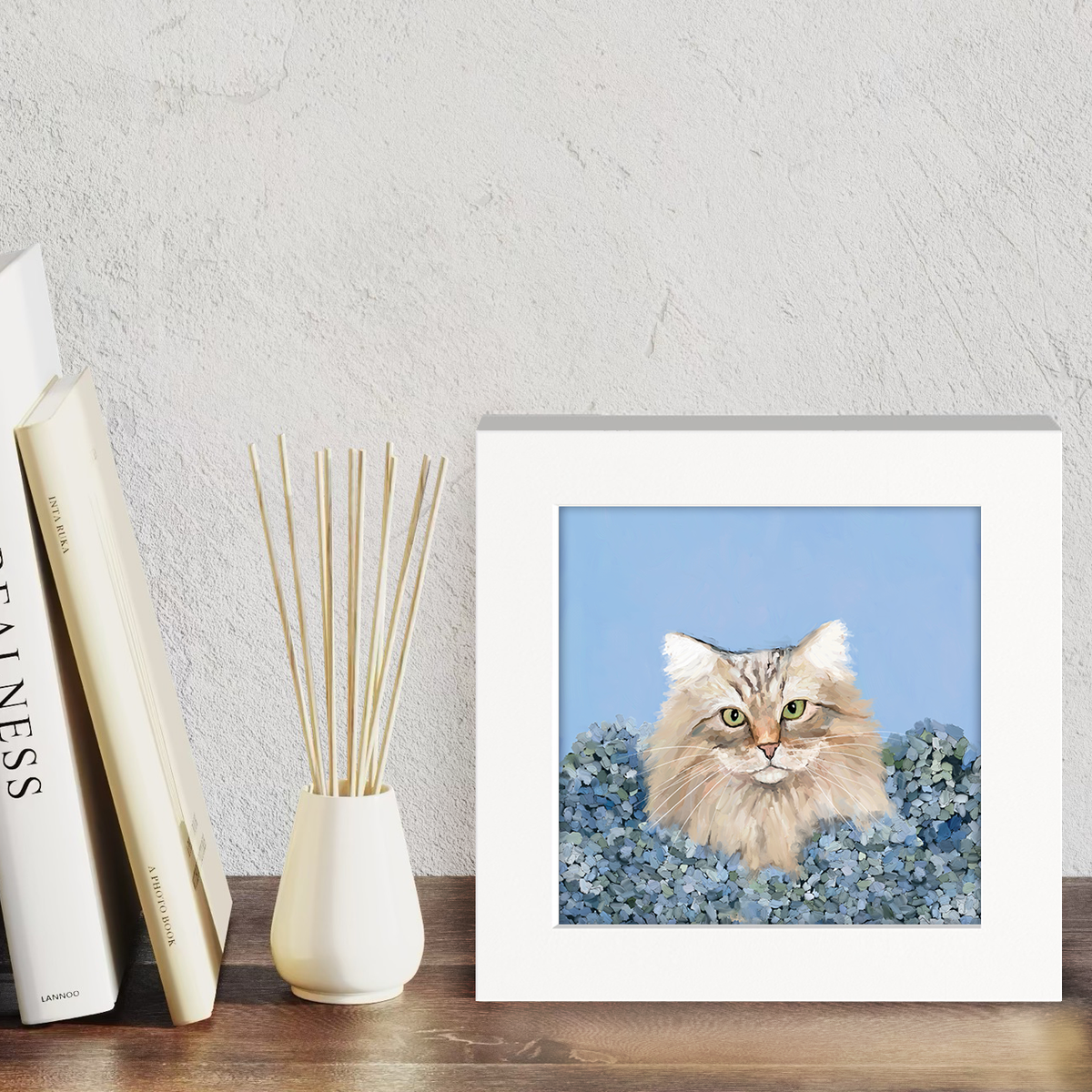 Blue Hydrangea Cat Happy Square