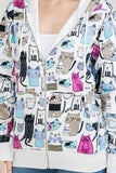 Colorful Cat Fleece Zipper Hoodie: XL