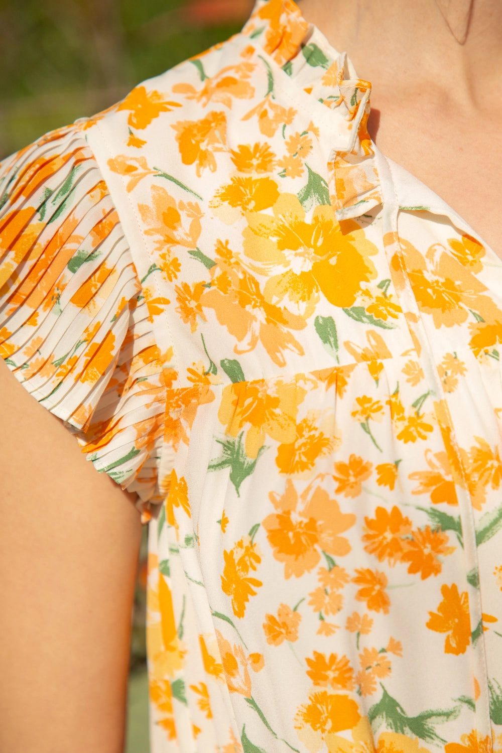 Pleated Tiered Orange Floral Dress 32442