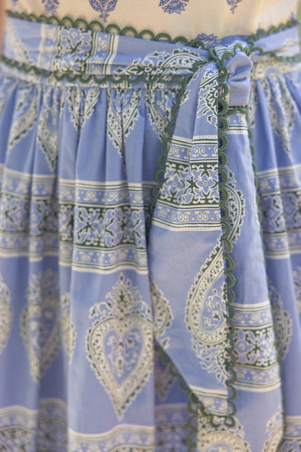 Mixed Print Waist Tie Sleeveless Midi Dress Slate Blue 35205