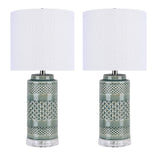21" Ceramic Table Lamp w/ Cylinder Base & Linen Shade (2PK): Grey