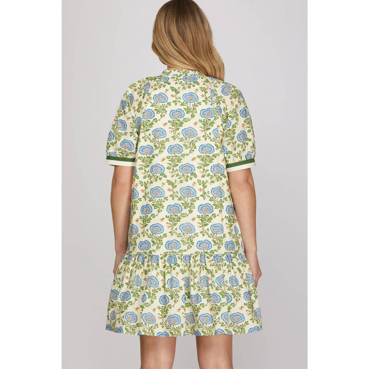 Mini Drop Waist Dress Blue Floral