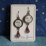 Victorian Man in the Moon Glass Cabochon and Bronze Earrings