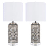 21" Ceramic Table Lamp w/ Cylinder Base & Linen Shade (2PK): Grey