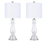 Bishop 25" Glass Table Lamp w/ Baluster-Inspired Body (2 PK): Spa-Blue Seeded Glass / Brushed Nickel
