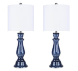 Bishop 25" Glass Table Lamp w/ Baluster-Inspired Body (2 PK): Spa-Blue Seeded Glass / Brushed Nickel