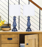 Bishop 25" Glass Table Lamp w/ Baluster-Inspired Body (2 PK): Spa-Blue Seeded Glass / Brushed Nickel