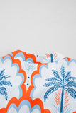 Contrast Palm Tree Printed Short Sleeve Flowy Dress (S-XL): Orange / Missy / XL