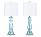Bishop 25" Glass Table Lamp w/ Baluster-Inspired Body (2 PK): Spa-Blue Seeded Glass / Brushed Nickel