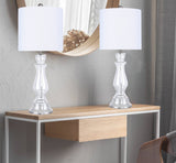 Bishop 25" Glass Table Lamp w/ Baluster-Inspired Body (2 PK): Spa-Blue Seeded Glass / Brushed Nickel