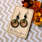Retro Jack O Lantern in Witch Hat Halloween Earrings