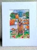 Watercolor Fall Golden Retriever by Carrie Hannegan