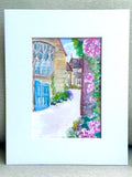 Watercolor Church Courtyard by Carrie Hannegan