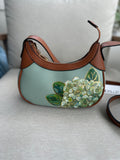 Hand Painted Green Purse with Hydrangeas
