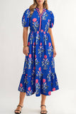 BOHO Floral Puff  Sleeve High Waist Maxi Dress | S-XL: As shown / Missy / L