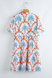 Contrast Palm Tree Printed Short Sleeve Flowy Dress (S-XL): Orange / Missy / S