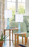 Bishop 25" Glass Table Lamp w/ Baluster-Inspired Body (2 PK): Spa-Blue Seeded Glass / Brushed Nickel