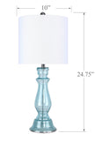 Bishop 25" Glass Table Lamp w/ Baluster-Inspired Body (2 PK): Spa-Blue Seeded Glass / Brushed Nickel