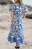 BOHO Floral Puff  Sleeve High Waist Maxi Dress | S-XL: As shown / Missy / M
