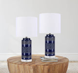 21" Ceramic Table Lamp w/ Cylinder Base & Linen Shade (2PK): Grey
