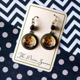 Retro Halloween Jack O Lantern with Bat Earrings