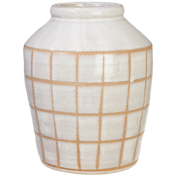 11.5” Plaid Vase White Ceramic