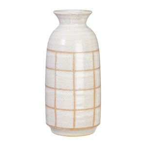 10” Plaid Vase White Ceramic
