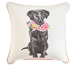 14” Dog with Flowers Pillow – 3 Assorted - Sold Separately