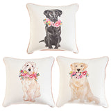 14” Dog with Flowers Pillow – 3 Assorted - Sold Separately
