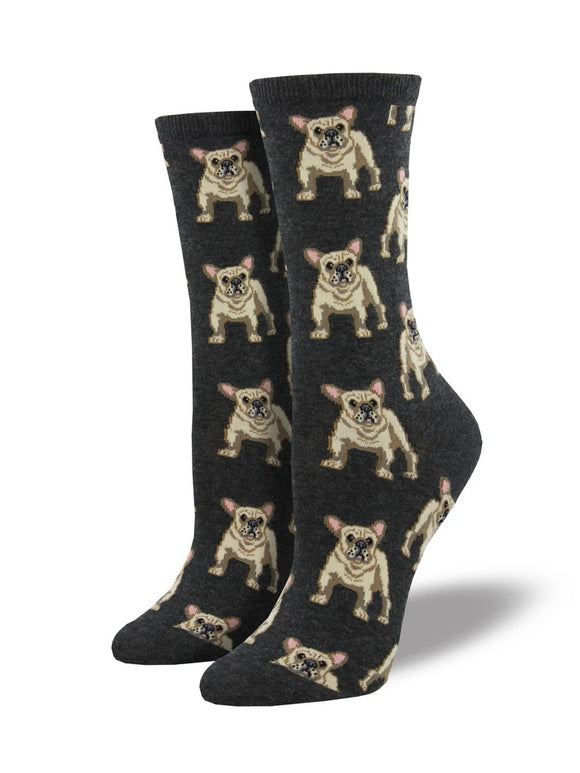 Women’s Socksmith Frenchie Dog Socks in Charcoal Heather