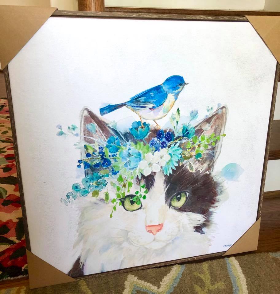 Fluffy Cat with Flower Crown & Bees Framed Art by Kathryn White - 3 sizes & Pillow