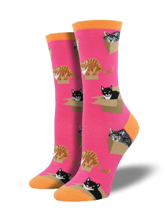 Women’s Socksmith Cat in a Box Socks in Pink