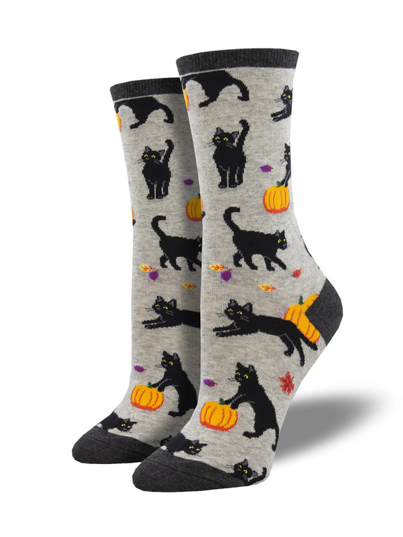 Women’s Socksmith Socks Black Cat Halloween Light Gray Heather