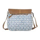 Top Flap White and Blue Leather and Canvas Shoulder Bag
