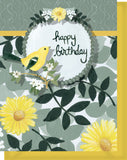 Happy Birthday Greeting Card - Blank Inside - Yellow & Black Flowers & Bird