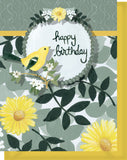 Happy Birthday Greeting Card - Blank Inside - Yellow & Black Flowers & Bird