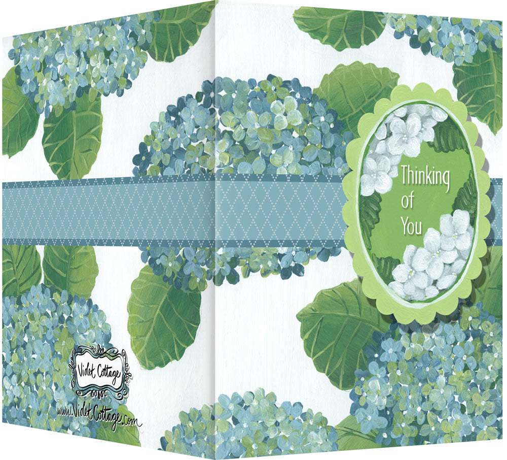 Thinking of You Greeting Card - Blank Inside - Blue & Green Hydrangeas