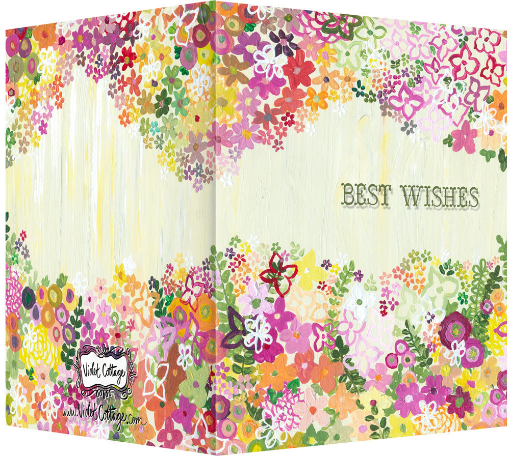 Best Wishes Greeting Card - Blank Inside - Wedding, Congratulations etc - Pink & Orange Flowers