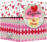 Be Mine Cupcake Greeting Card - Blank Inside - Hearts, Flowers, Argyle and a Valentine Cupcake