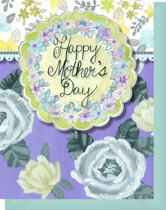 Mother's Day Greeting Card - Blank Inside - Purple, Gray & Green Flowers