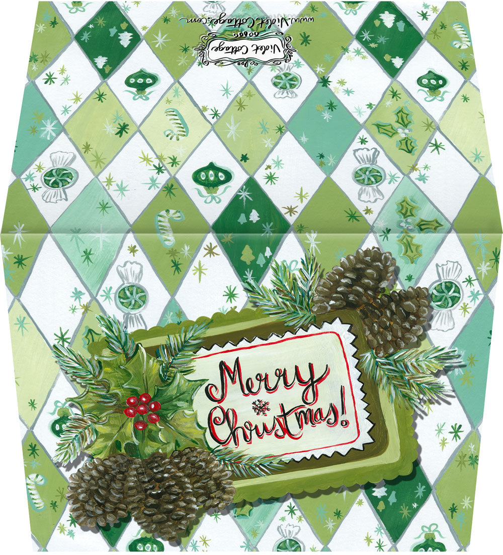 Vintage Christmas Greeting Card with Pinecones - Good Tidings & Cheer
