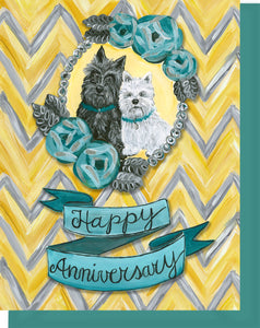 Happy Anniversary Greeting Card - Scottie & Westie Dogs
