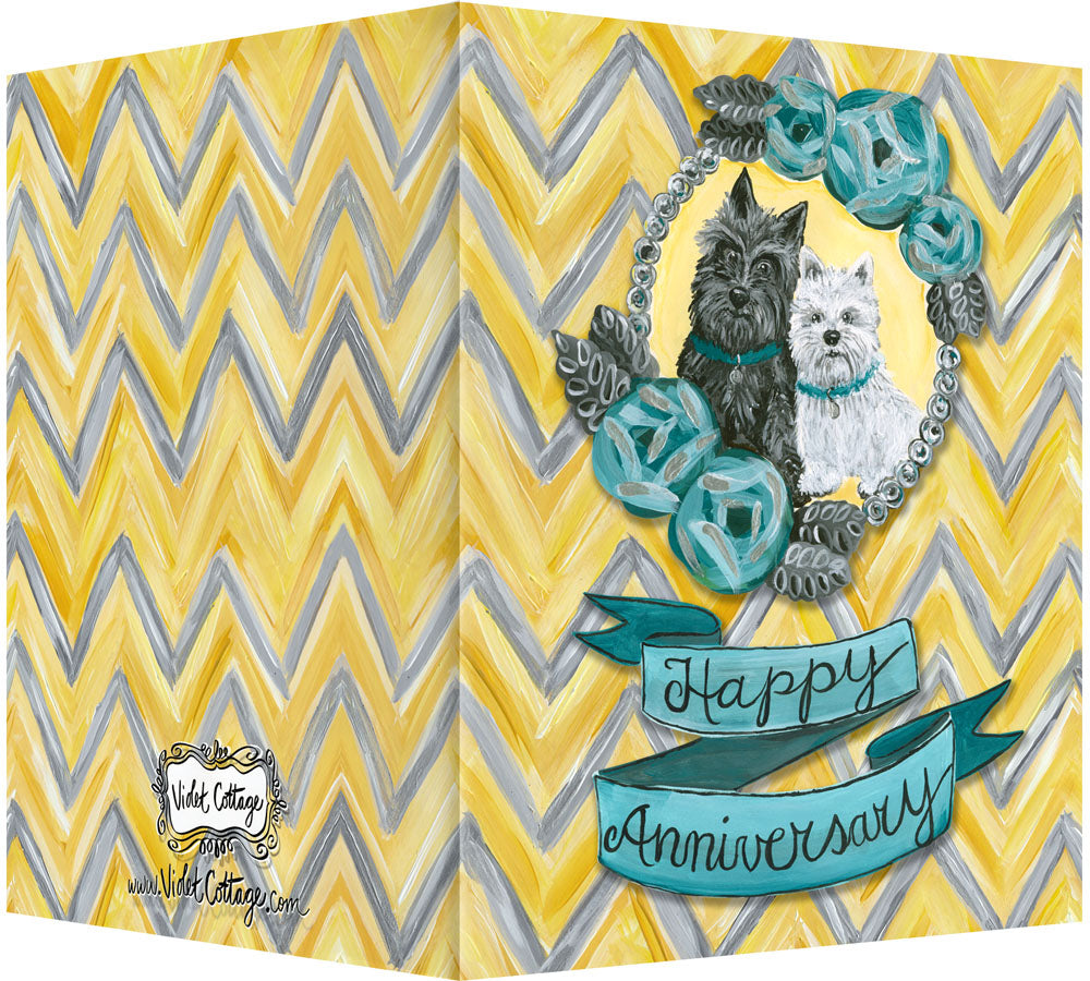 Happy Anniversary Greeting Card - Scottie & Westie Dogs