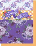 Thank You Greeting Card - Blank Inside - Purple & Orange Flowers