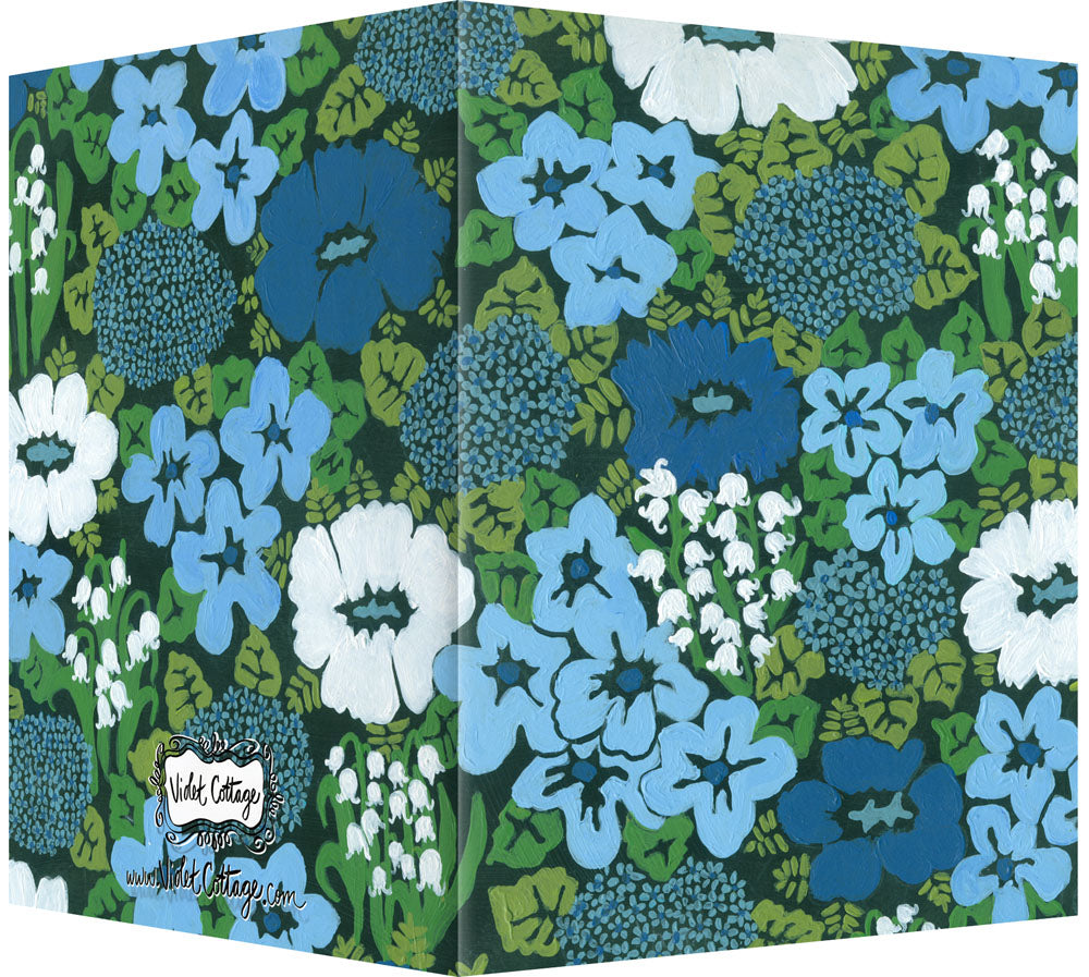 Blue, Green & Lily of the Valley Floral Design - Blank Notecard
