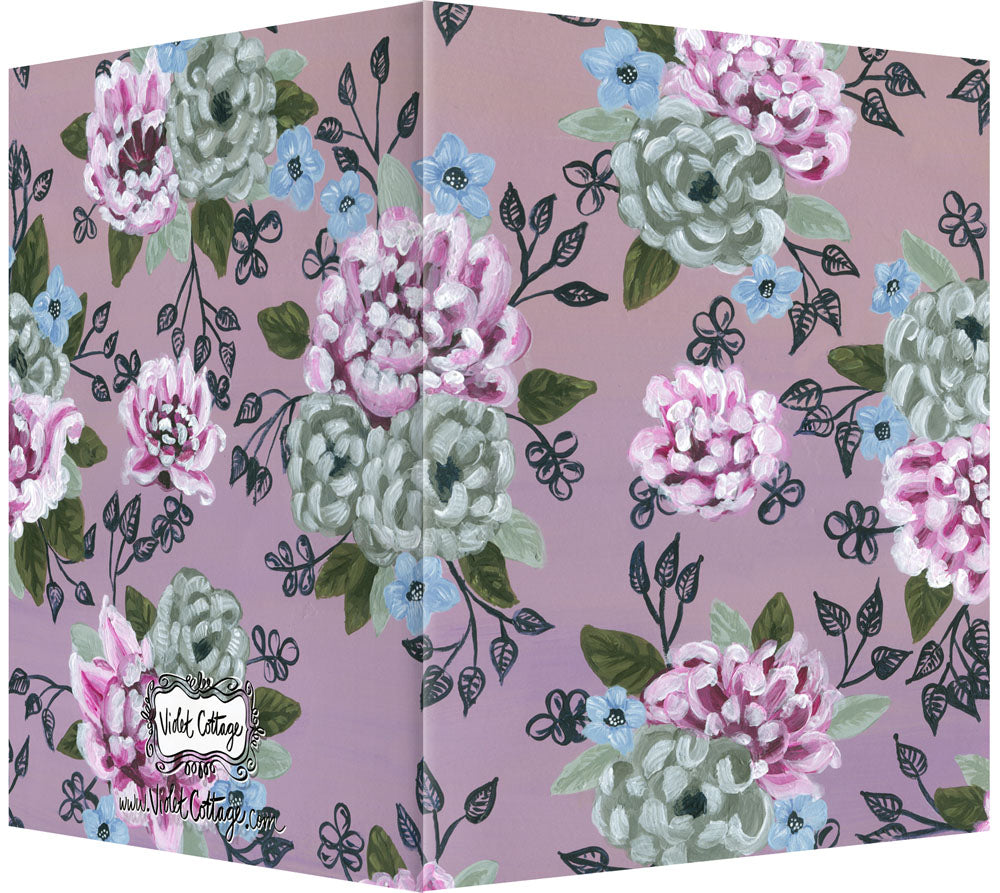 Mauve, Periwinkle & Navy Floral Design - Blank Notecard